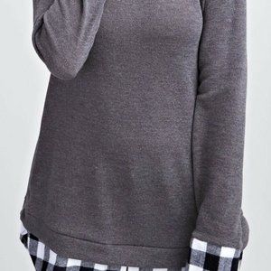 "EA SELECTION" BLACK DOUBLE LAYERED PLAID HOODIE SWEATSHIRT SIZE: M NWT